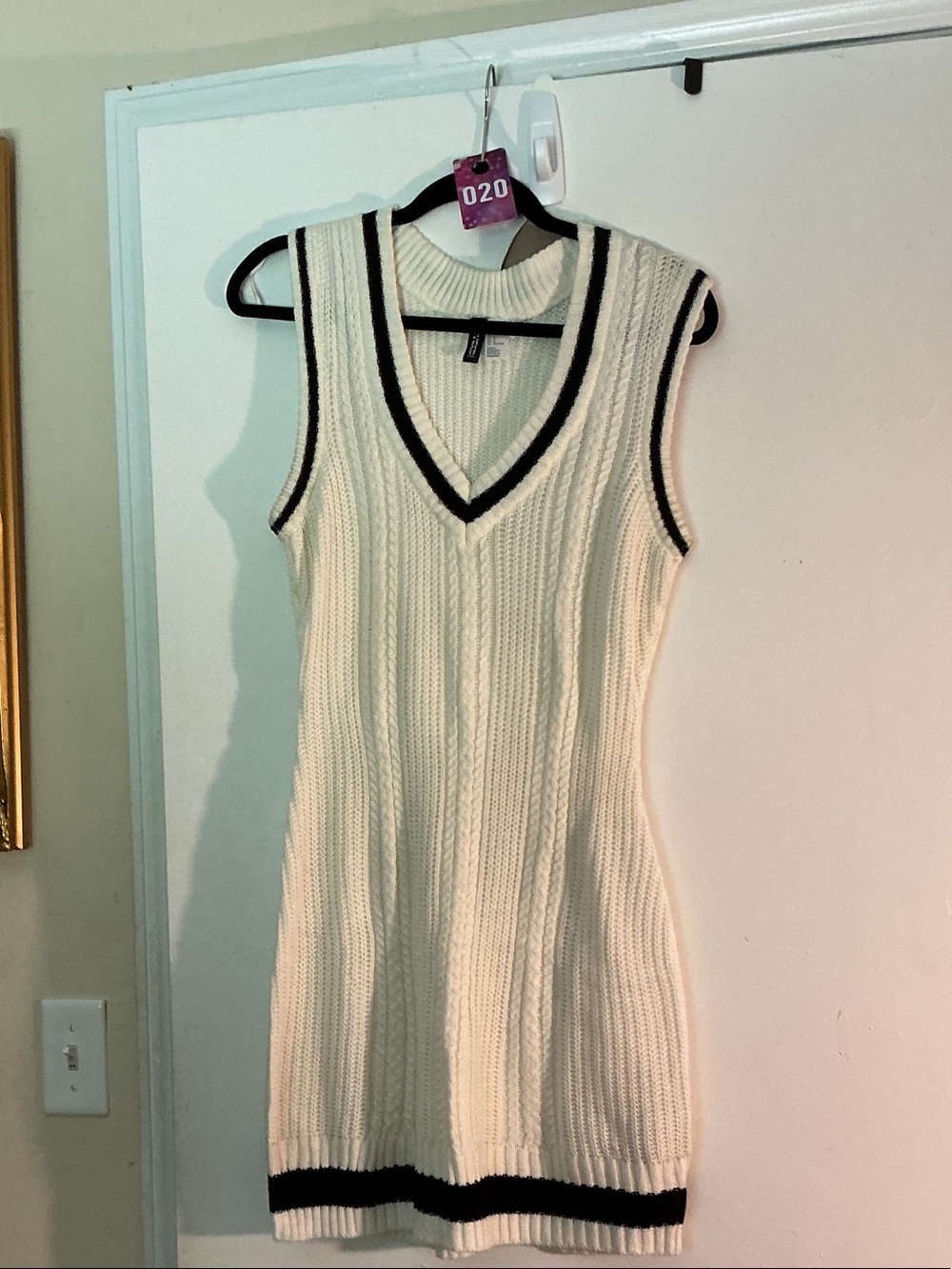 H&M Cream Cable Knit Sleeveless Mini Dress with Black Trim